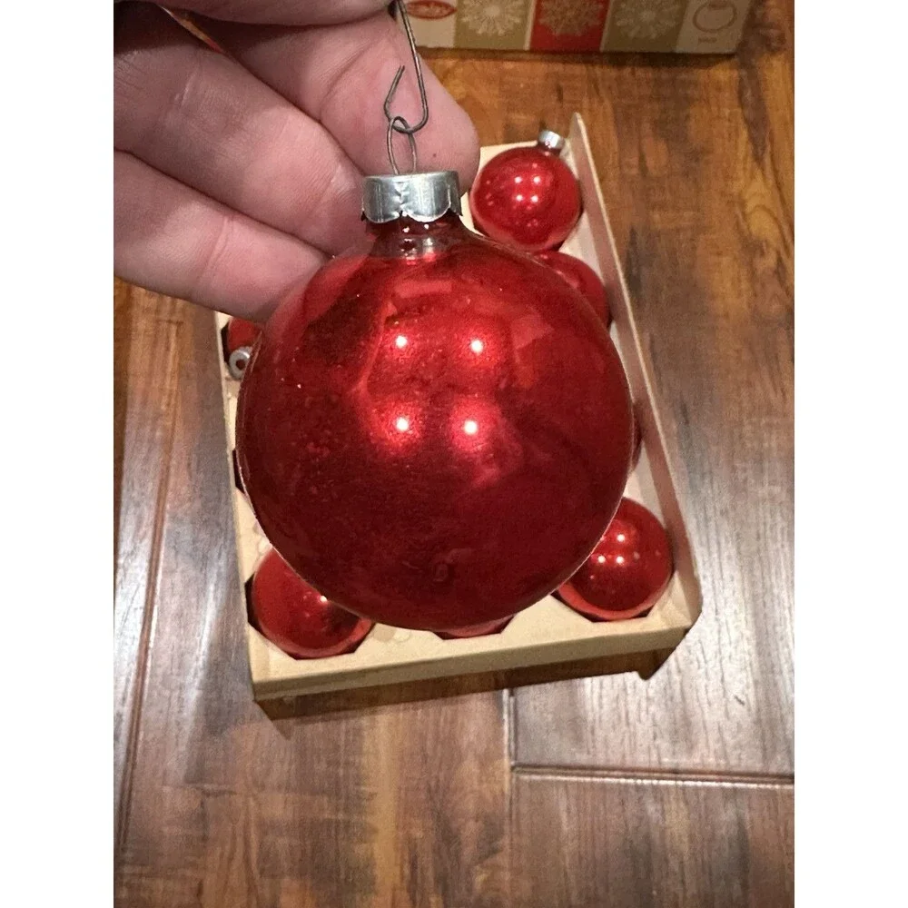 Lot of (36) Vintage Coby Glass Red 2-1/4” Round Christmas Tree Ornaments in Box
